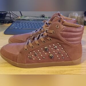 Women's Rouge High-Top Studded Sneakers - Brown Size10